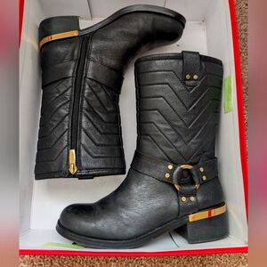 Black and Gold Combat Boots with Textured Quilted Design